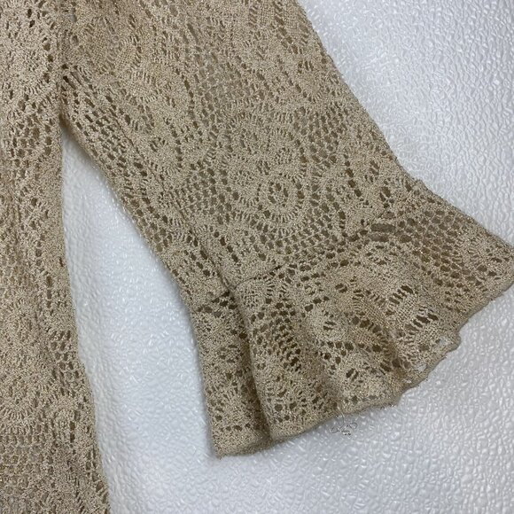 Womens Small Y2K Beige Lace Ruffle Blouse Cardigan Flared 3/4 Sleeves - Picture 9 of 11